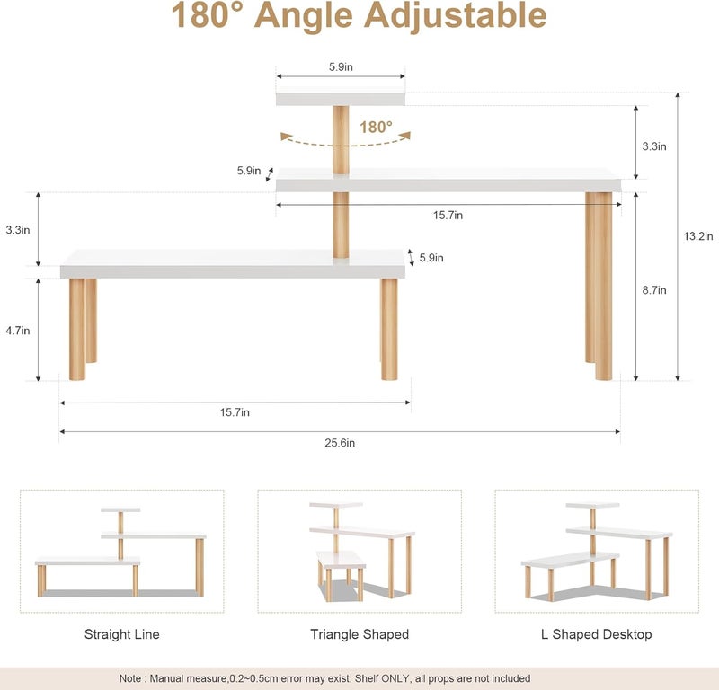 OcBuct Small Plant Stand Shelf ,3 Tiers Wood Long Desktop Flower Pot Holder Racks for Window Sill,Table ,Countertop Organizer Display Stand Shelves (Angle Adjustable,White) - Image 2
